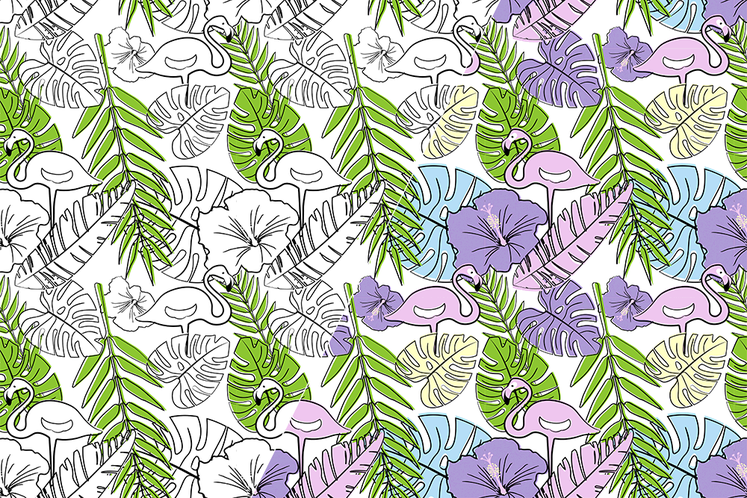 Trikå, Flamingo vit botten UV-flourescerande mönster, metervara från Svp Textil