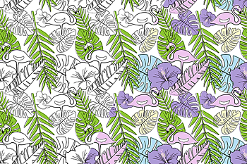 Trikå, Flamingo vit botten UV-flourescerande mönster, metervara från Svp Textil