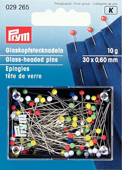 Knappnålar med glashuvud, 30x060mm, 10g, från Prym