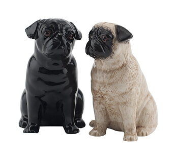 Salt & peppar Pug black/fawn, Handmålat stengods