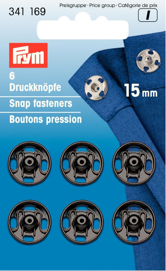 Tryckknappar, 15mm, Svarta, 6st, från Prym