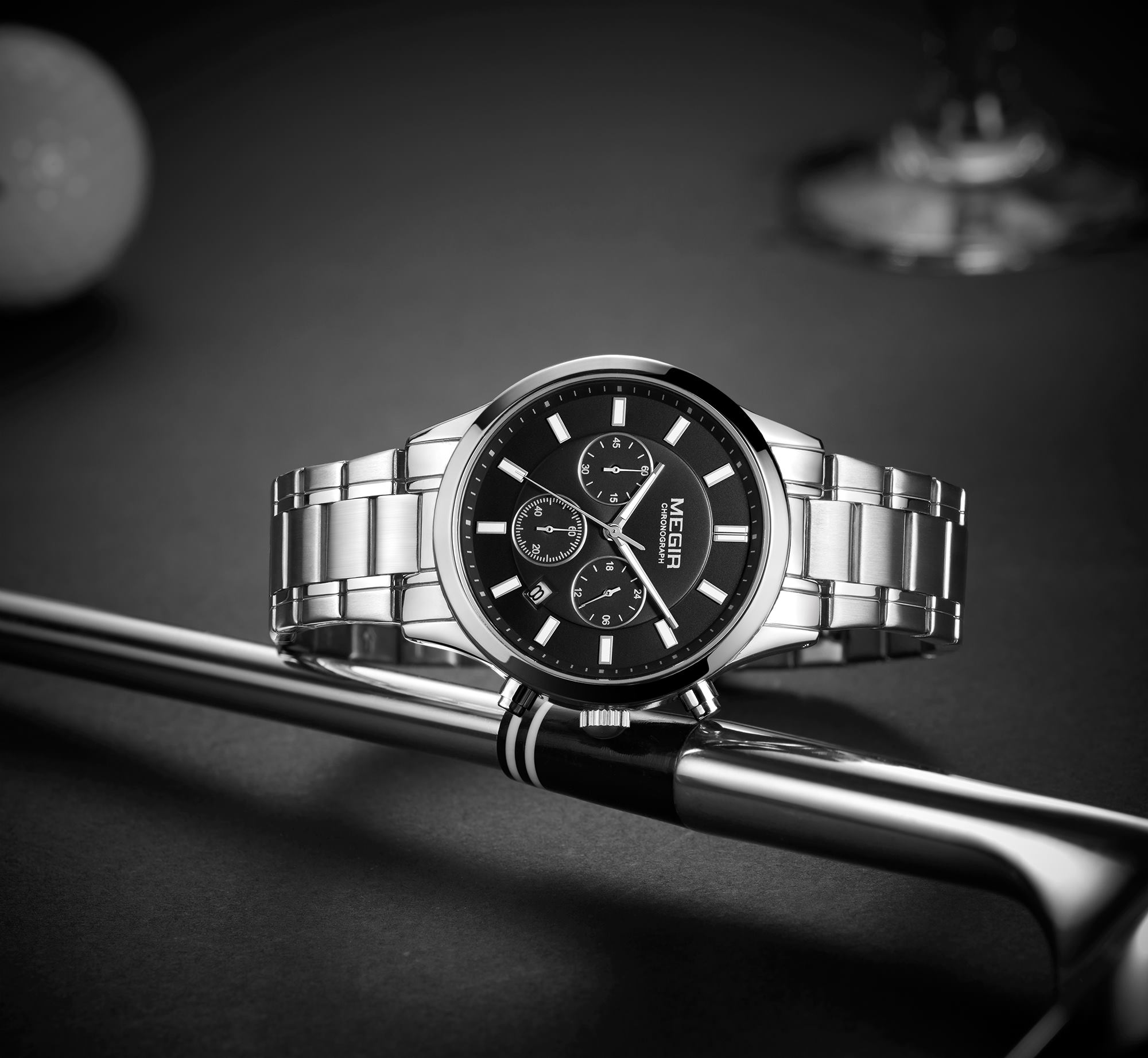 Megir Classic Chrono Silver Black - 3
