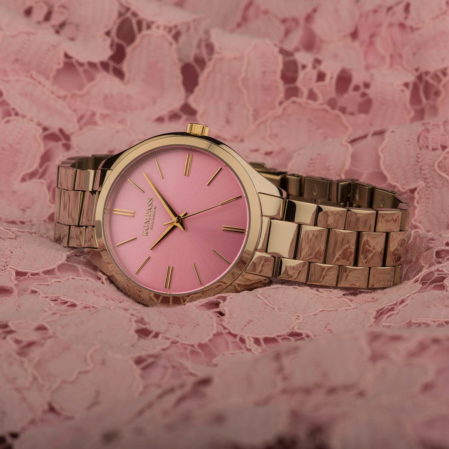 Kompass Cosmopolitan Gold Pink Dial Prydligt Com