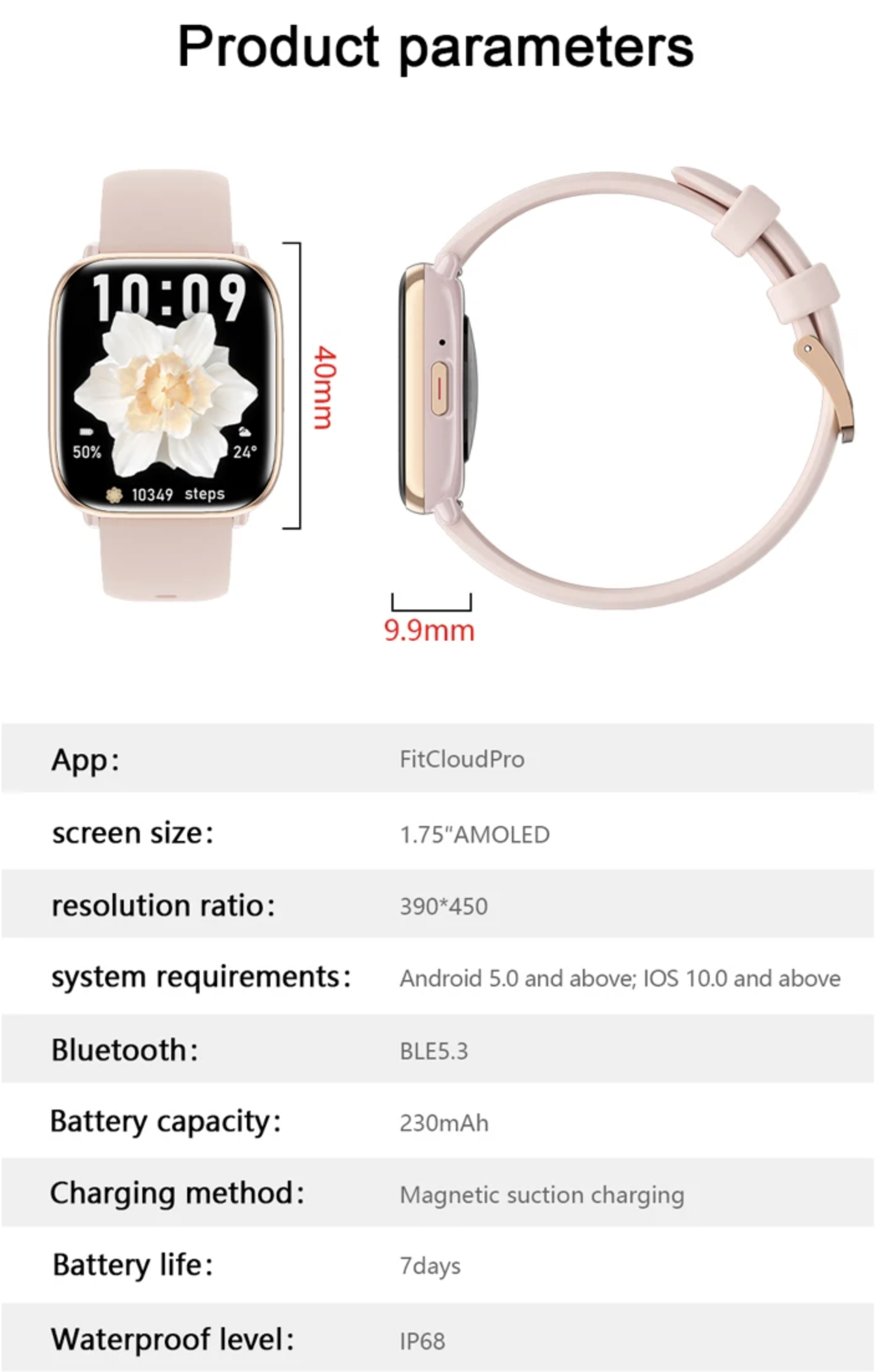 Philippe Palmer Smart Watch LP12 AMOLED Pink - 32