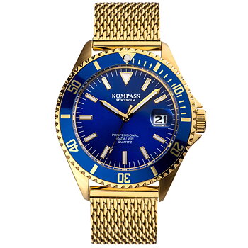 Kompass Professional Diver Mesh Gold Blue