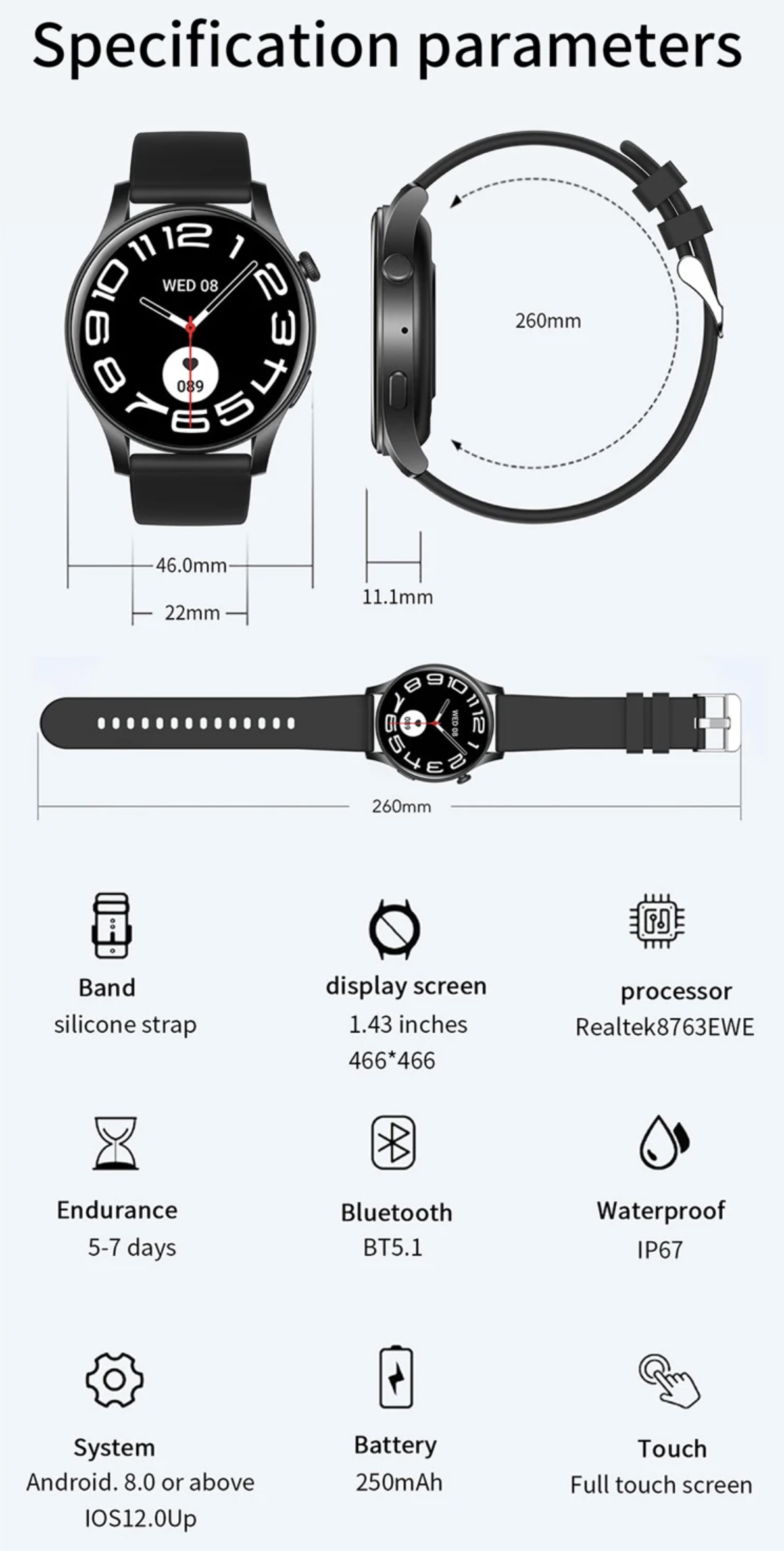 Philippe Palmer Smart Watch LP58 AMOLED Black Mesh - 27