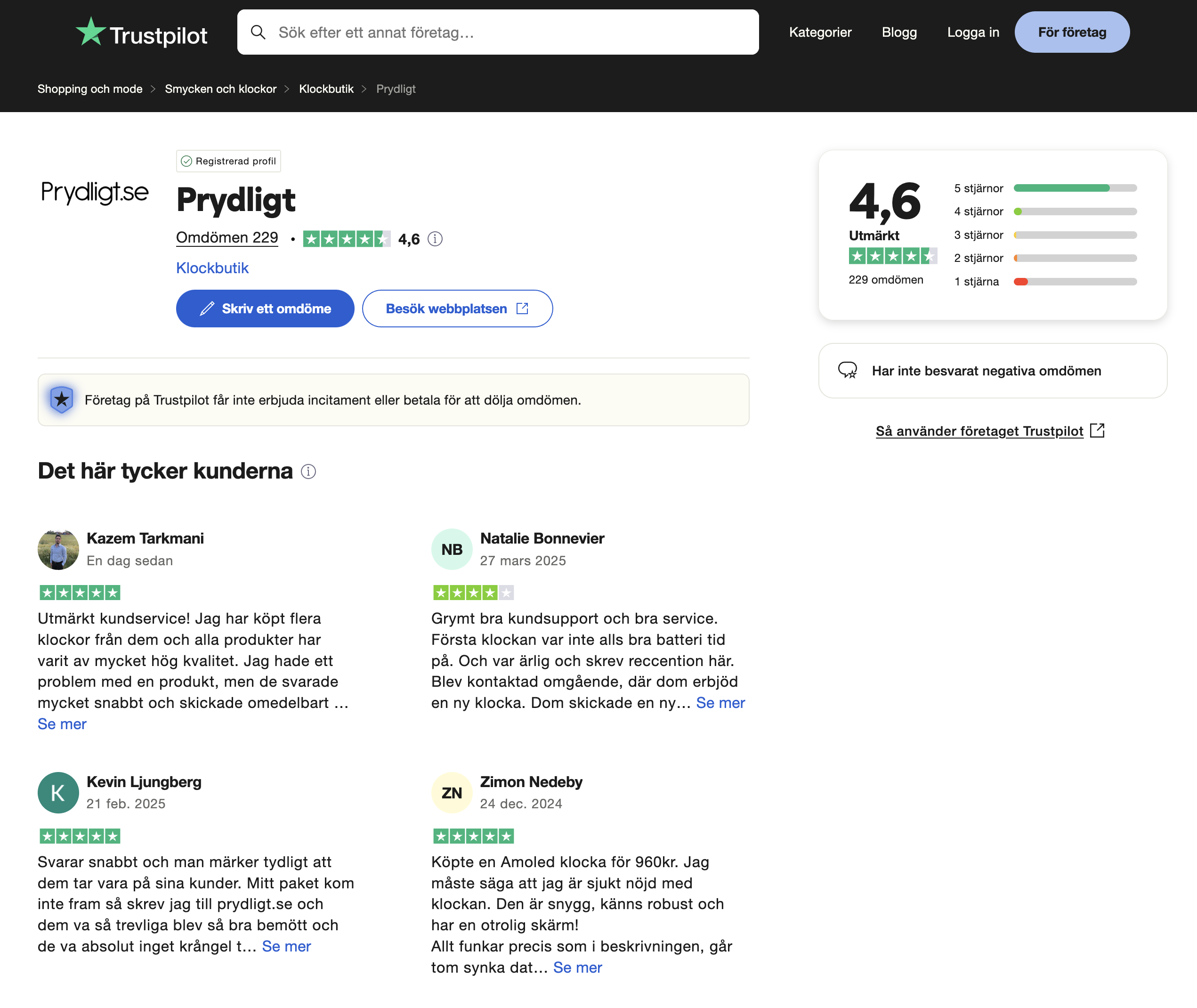 Trustpilot-omdöme Prydligt.se