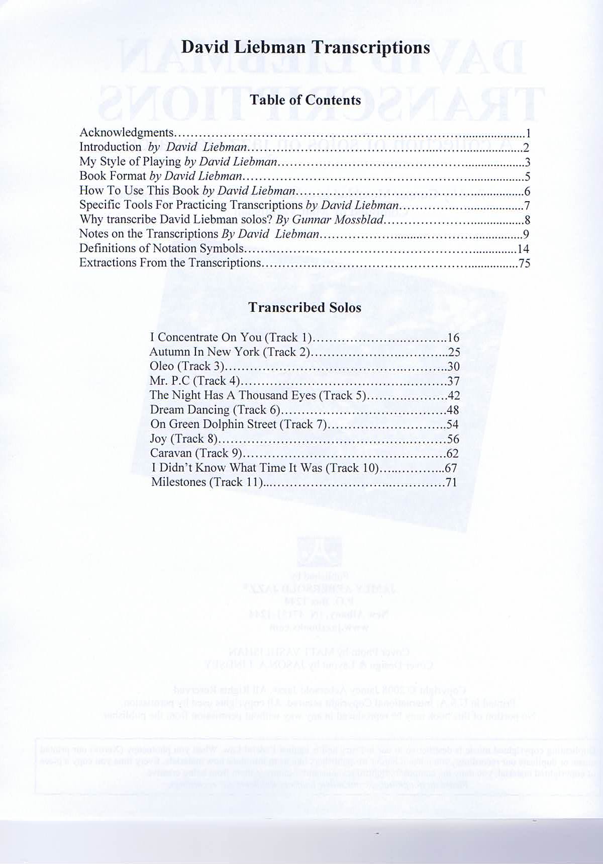 David Liebman transcriptions - 2