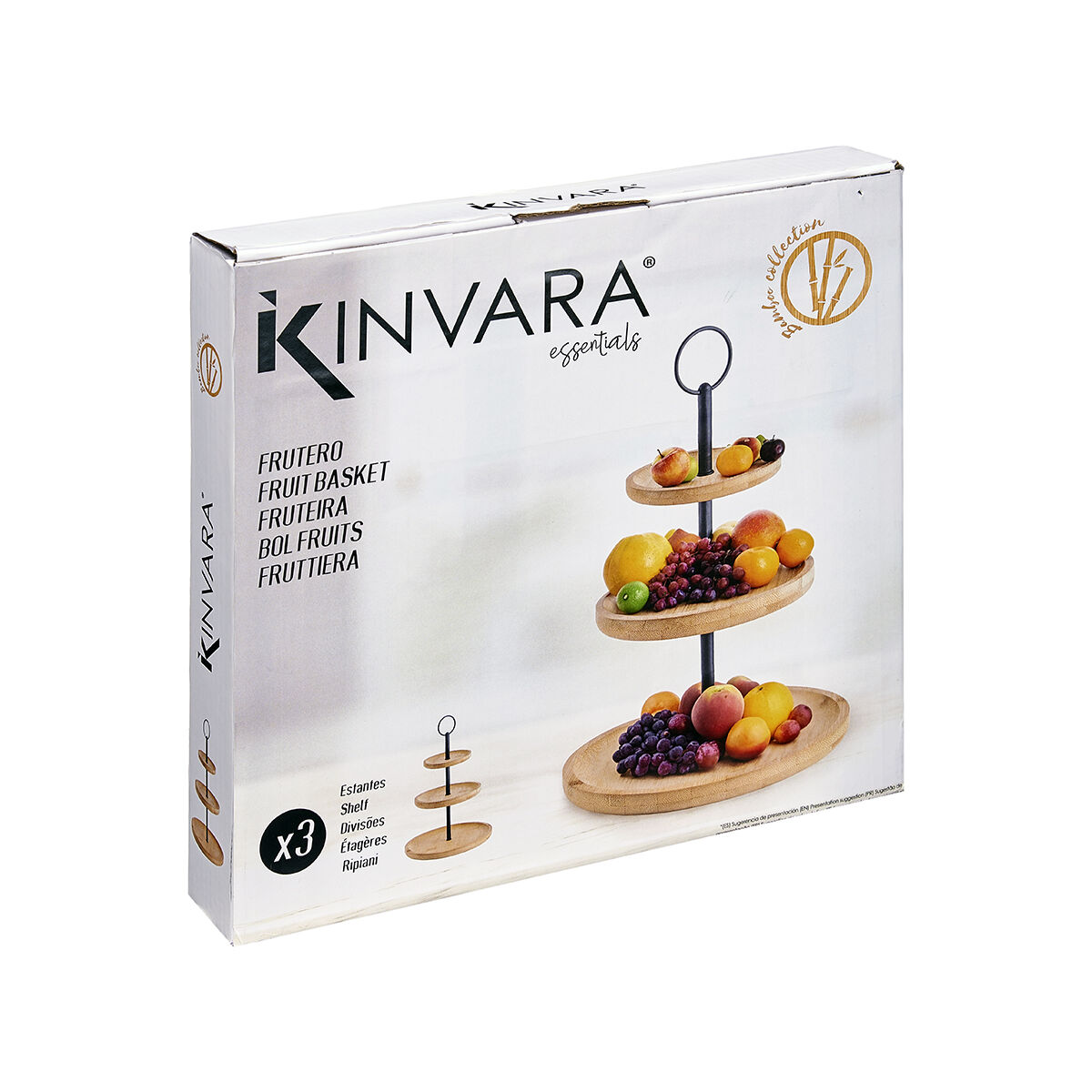Fruktskål Kinvara Svart Naturell Metall Bambu 25 x 37 x 25 cm (6 antal) - 3