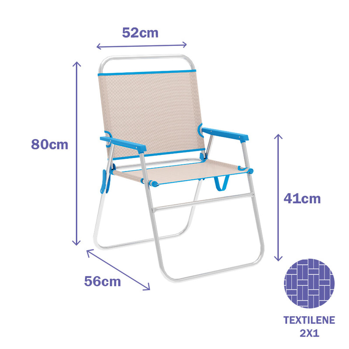 Marbueno hopfällbar stol Aluminium beige/blå strand och pool 56X52X80 cm 10173 - 3