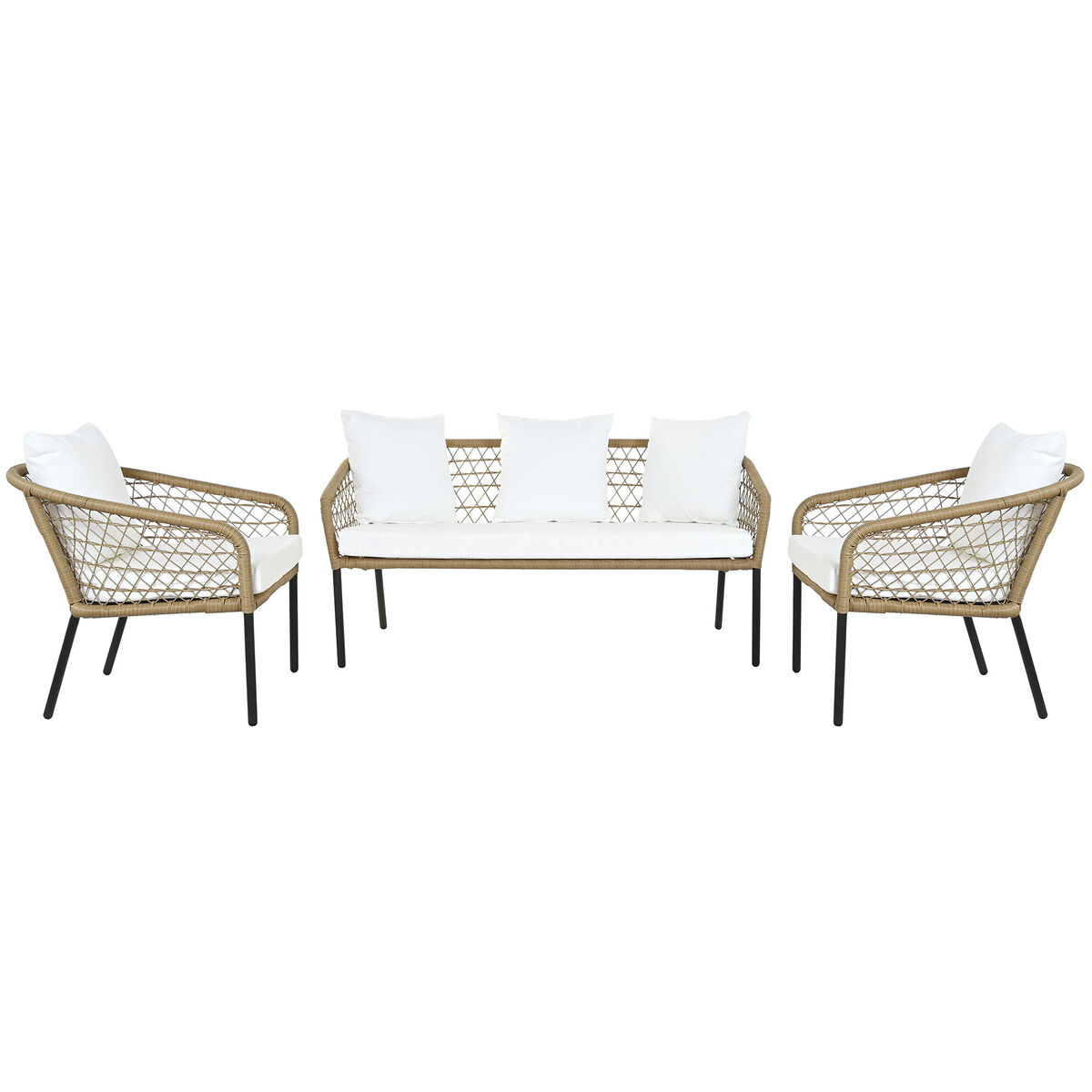 Set med bord och 3 fåtöljer DKD Home Decor Vit 137 x 73,5 x 66,5 cm syntetisk rattan Stål - 5