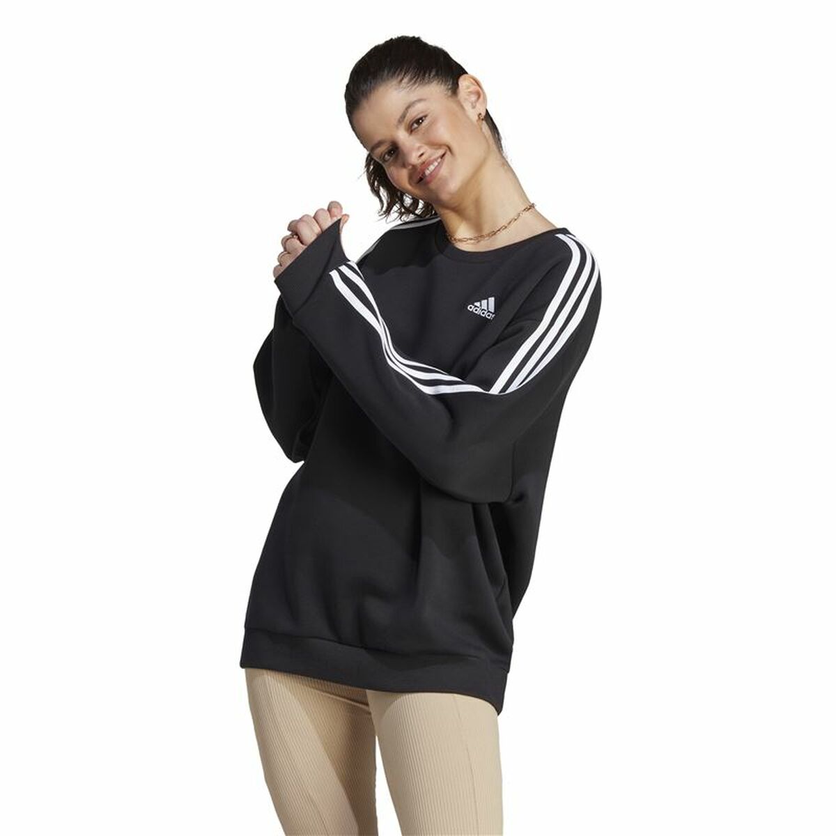 Tröja utan huva Dam Adidas 3S Fl Os Swt Svart L/XL - 3