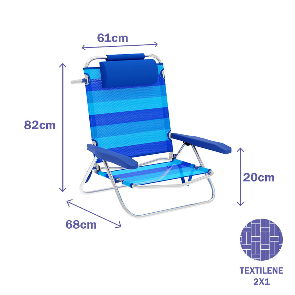 Marbueno Hopvikbar stol 5 Positioner Aluminium med Kudde Blå Stripes Strand och Pool 61X68X82 cm 10242 - 3