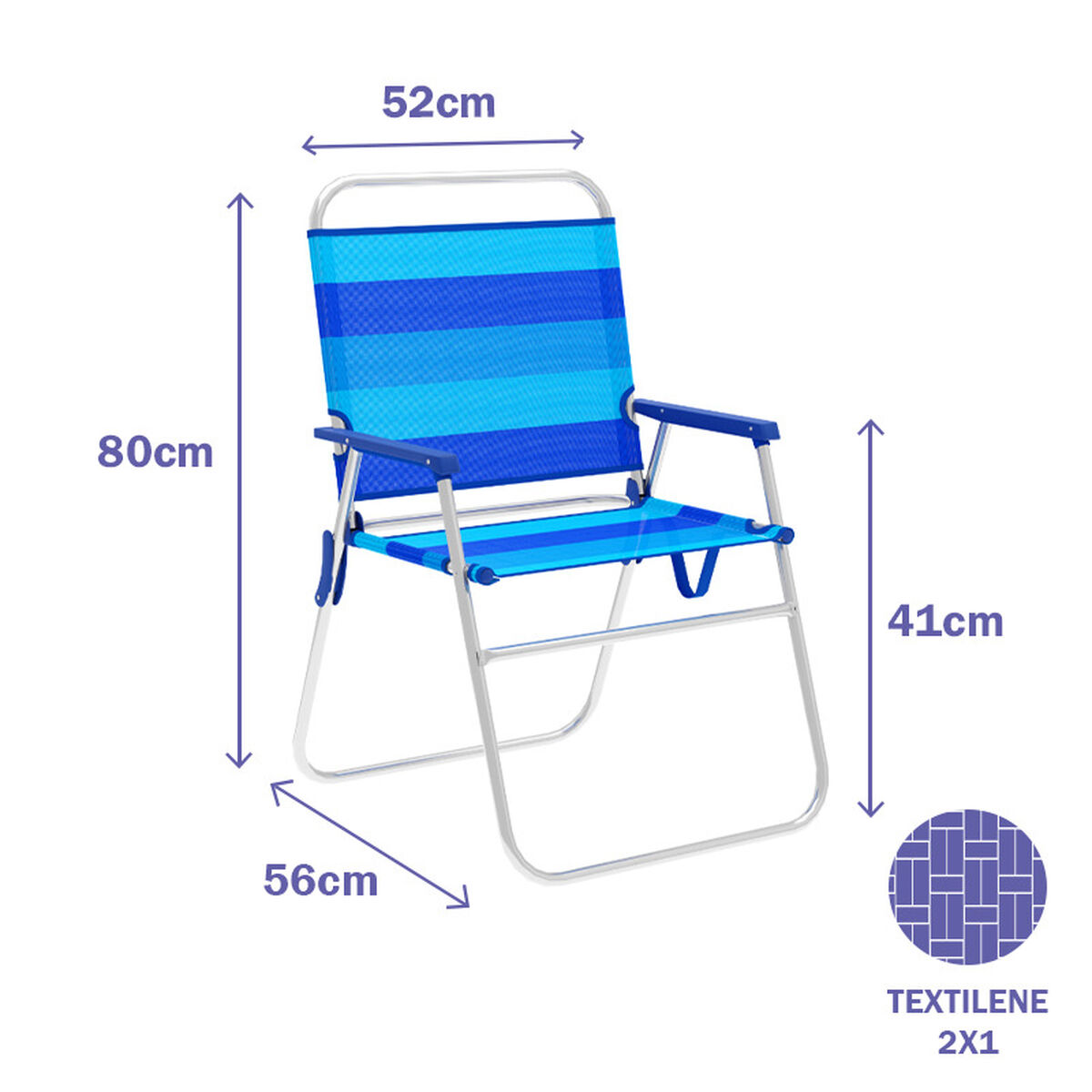 Marbueno hopfällbar stol i aluminium med blårandig kudde för strand och pool 52X56X80 cm 10244 - 3