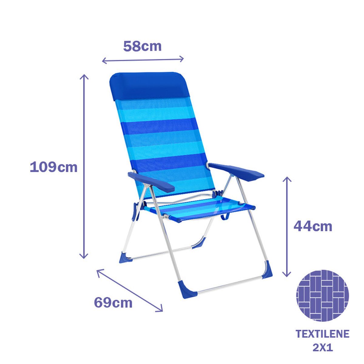 Marbueno Fällbar Stol 5 Positioner Aluminium med Kudde Blå Ränder Strand och Pool 69X58X109 cm 10248 - 3