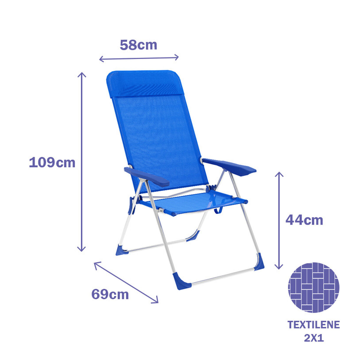 Marbueno Fällbar stol 5 positioner Aluminium med Blå Kudde Strand och Pool 69X58X109 cm 10249 - 3