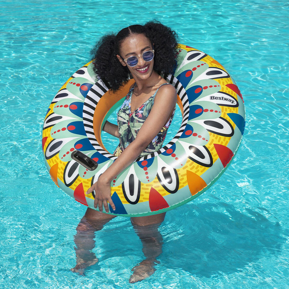 Bestway Flytande uppblåsbar flotte med handtag Azteka D107 cm +12 år strand och pool 36294 - 3