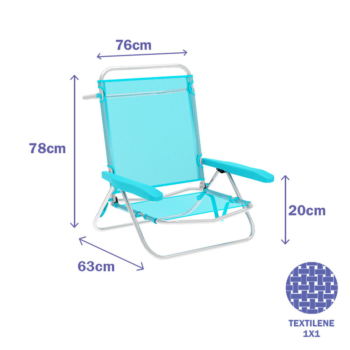 Marbueno Fällstol 5 Lägen Aluminium Turkos Strand och Pool 63X76X78 cm 10309 - 3