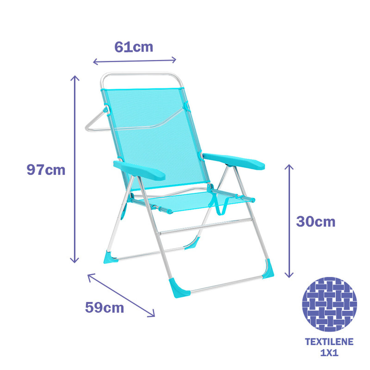 Marbueno Hopfällbar stol 5 lägen Aluminium Aquamarine strand och pool 59X61X97 cm 10310 - 3