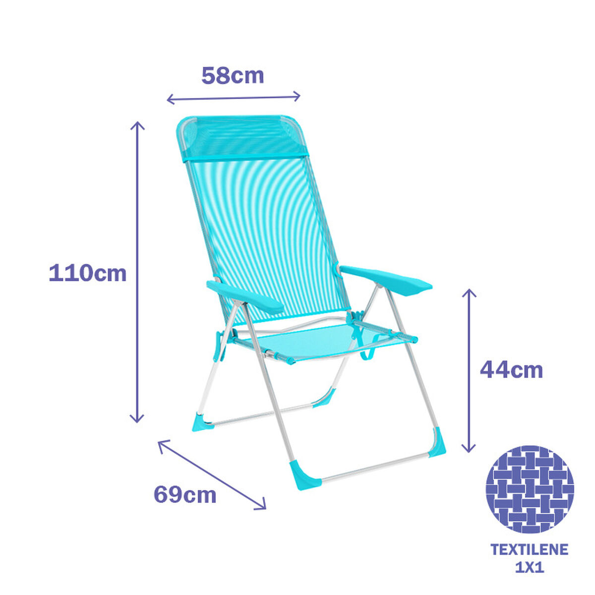 Marbueno Fällstol 5 Positioner Aluminium med Kudde Turkos Strand och Pool 69X58X110 cm 10311 - 3