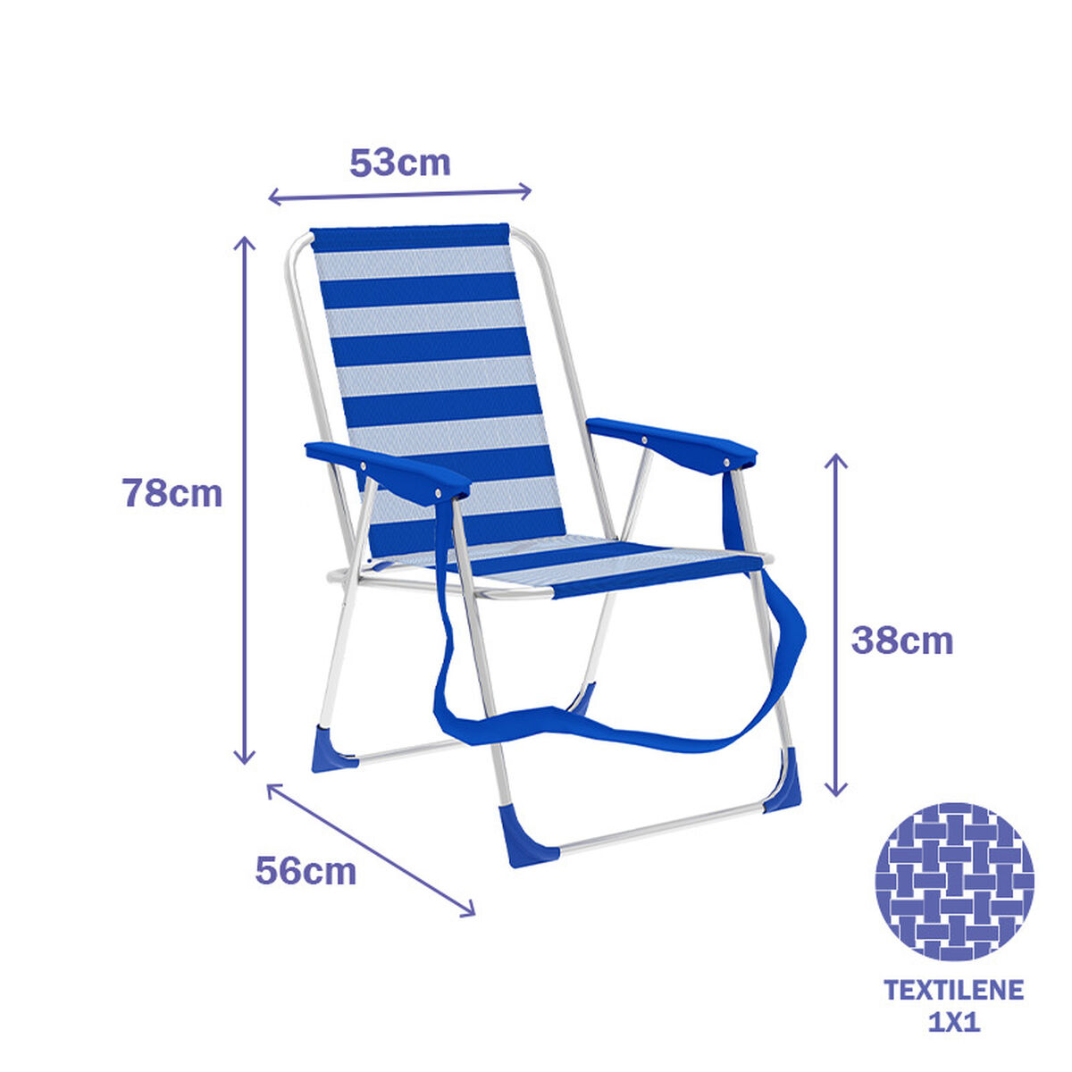 Marbueno Fällbar Stol Aluminium Randar Blå och Vit Strand och Pool 53X56X78 cm 10312 - 3