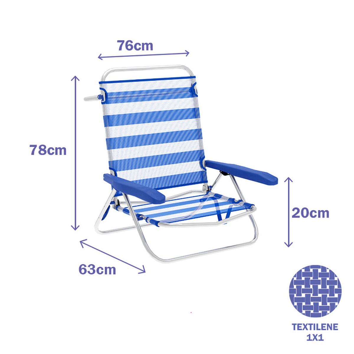 Marbueno hopfällbar stol 5 positioner aluminium Blå och vita ränder Strand och pool 63X76X78 cm 10314 - 3