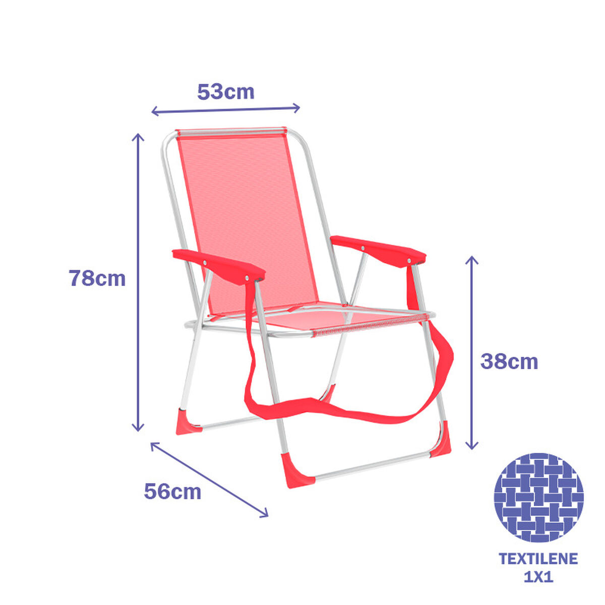 Marbueno Fällbar Stol Aluminium Korall Stranden och Poolen 53X56X78 cm 10356 - 3