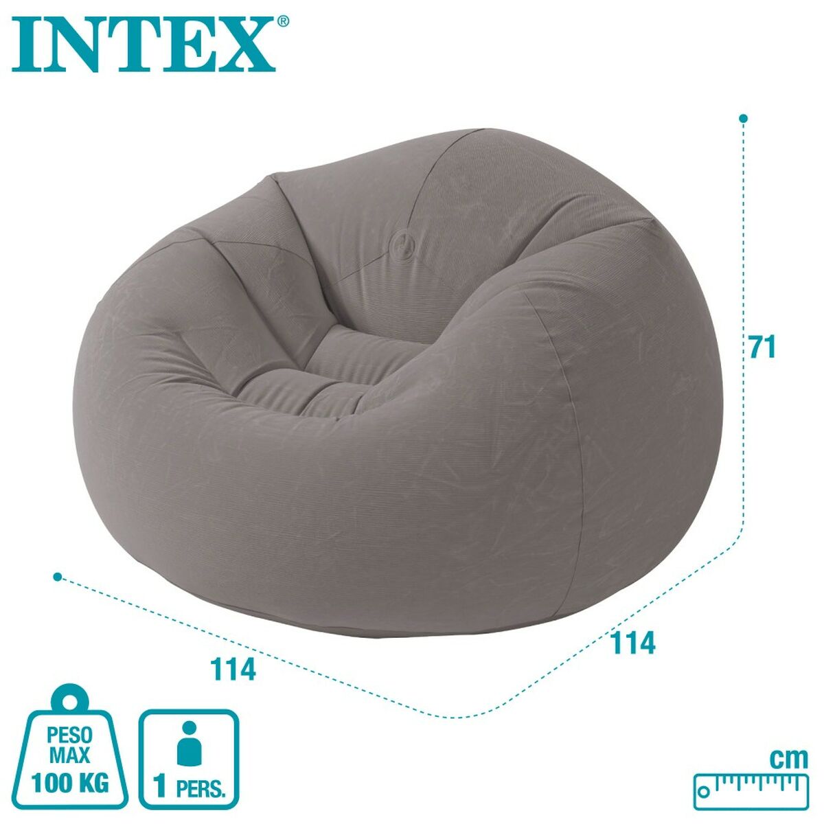 Uppblåsbar fåtölj Intex Grå 107 x 69 x 104 cm 114 x 71 x 114 cm (6 antal) - 6