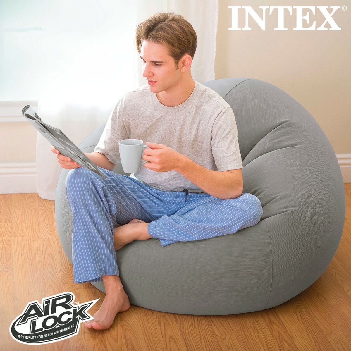 Uppblåsbar fåtölj Intex Grå 107 x 69 x 104 cm 114 x 71 x 114 cm (6 antal) - 4