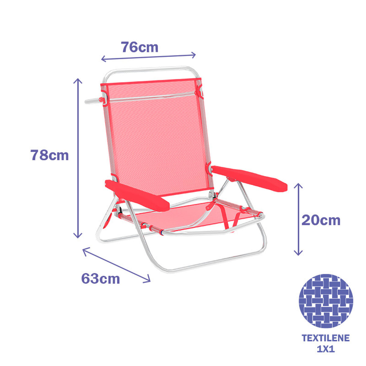 Marbueno Fällstol 5 Positioner Aluminium Korall Strand och Pool 63X76X78 cm 10358 - 3