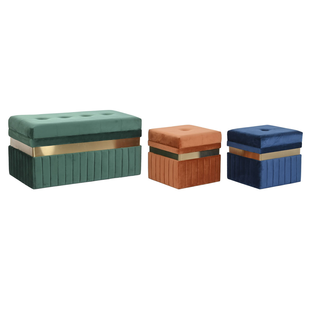 Sittpall DKD Home Decor Blå Grön Orange Gyllene Trä MDF 93 x 47 x 45 cm (3 antal)