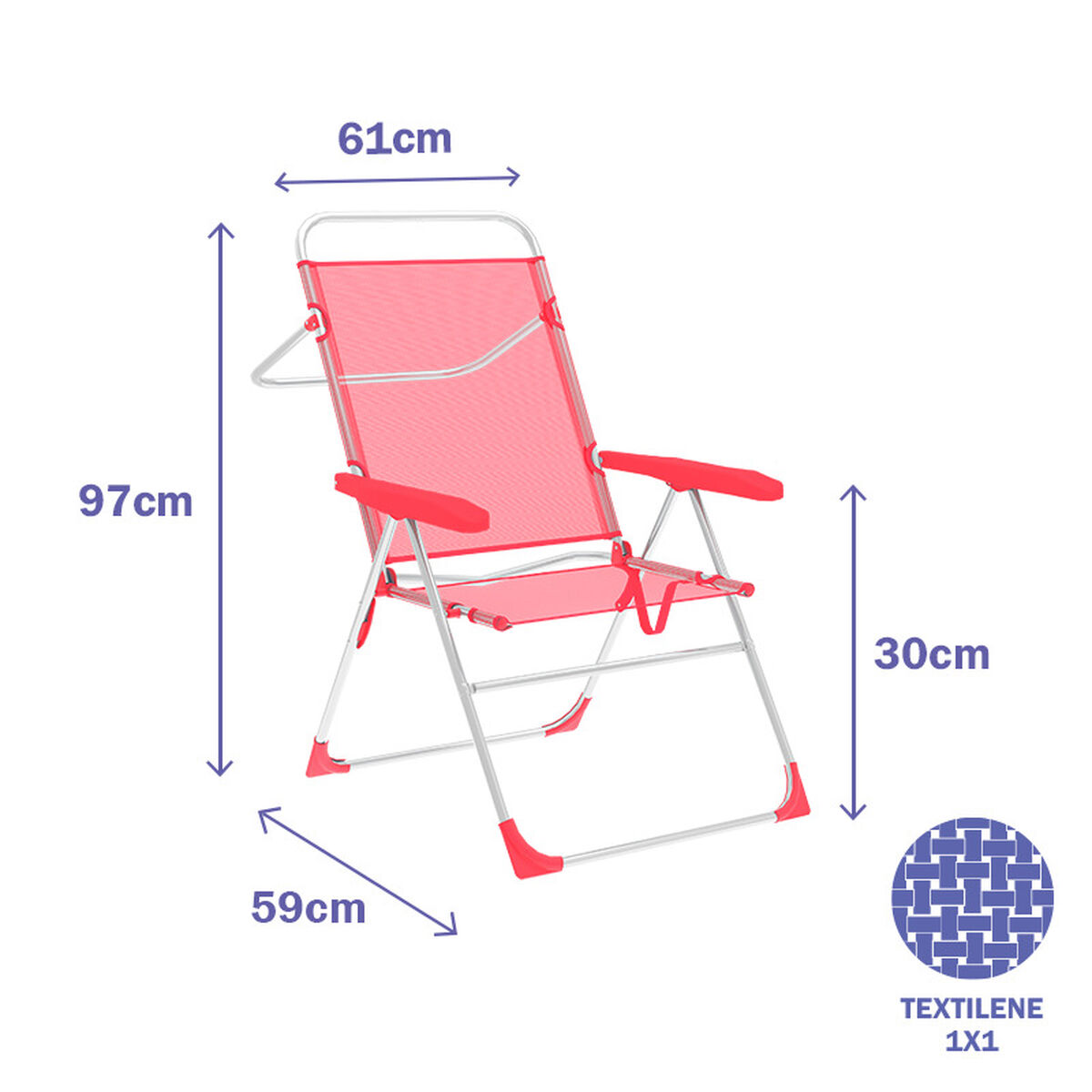 Marbueno Hopfällbar Stol 5 Positioner Aluminium Korall Strand och Pool 56X61X97 cm 10359 - 3