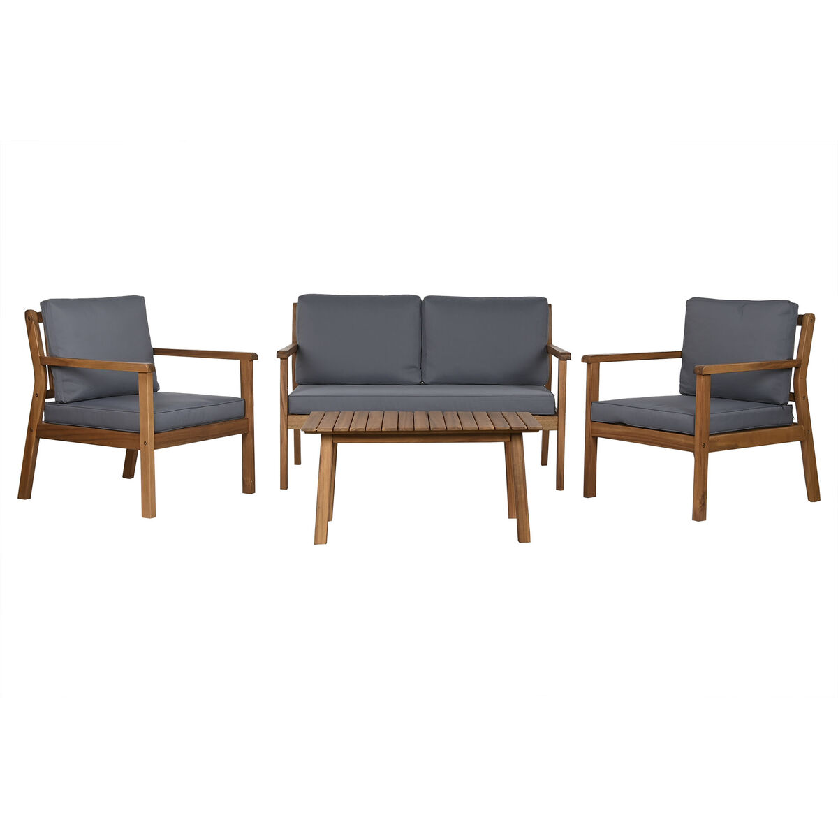 Set med bord och 3 fåtöljer Home ESPRIT Brun Grå Akaciaträ 120 x 72 x 75 cm