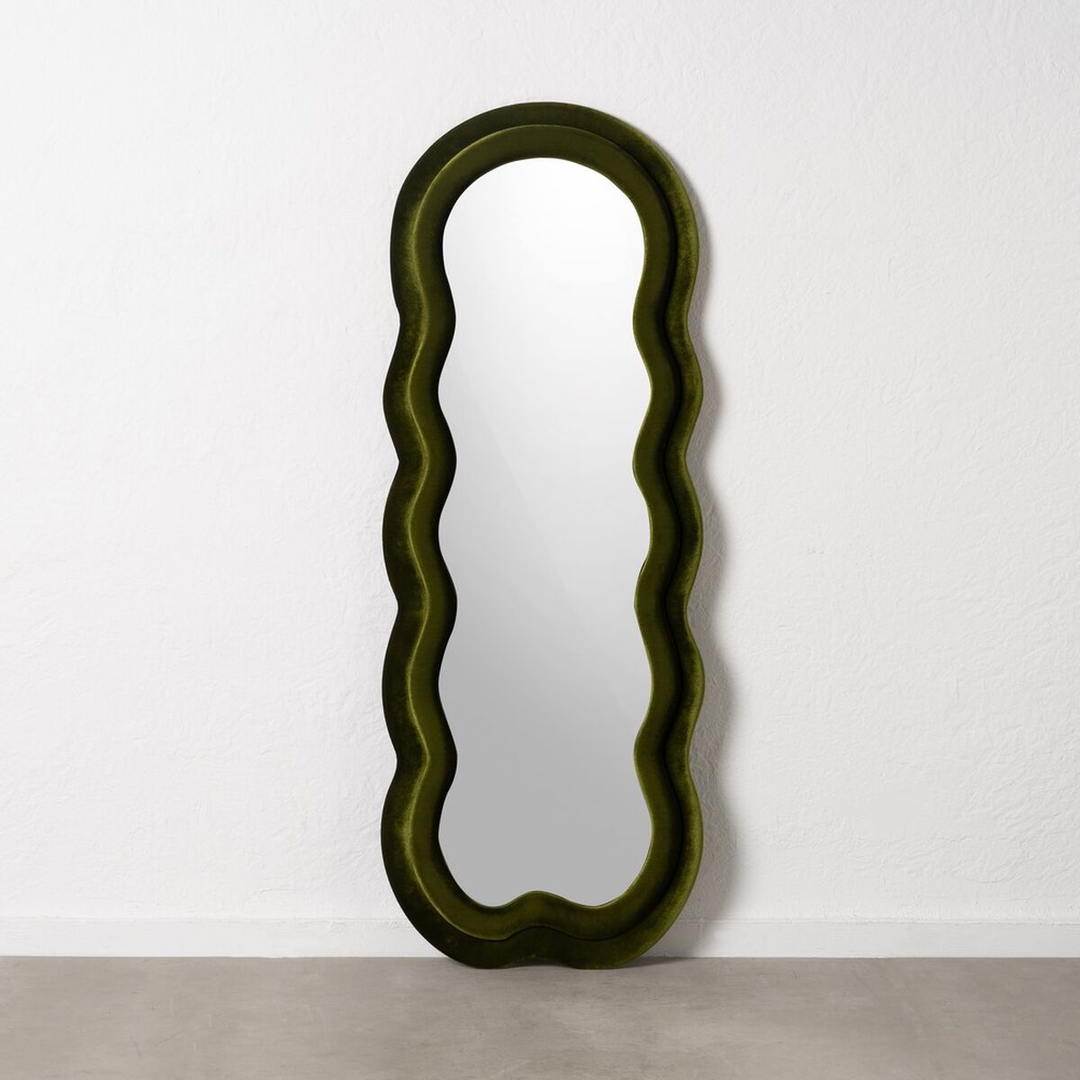 Väggspegel Grön Franela Trä Glas Vertikalt 60 x 4 x 160 cm - 2