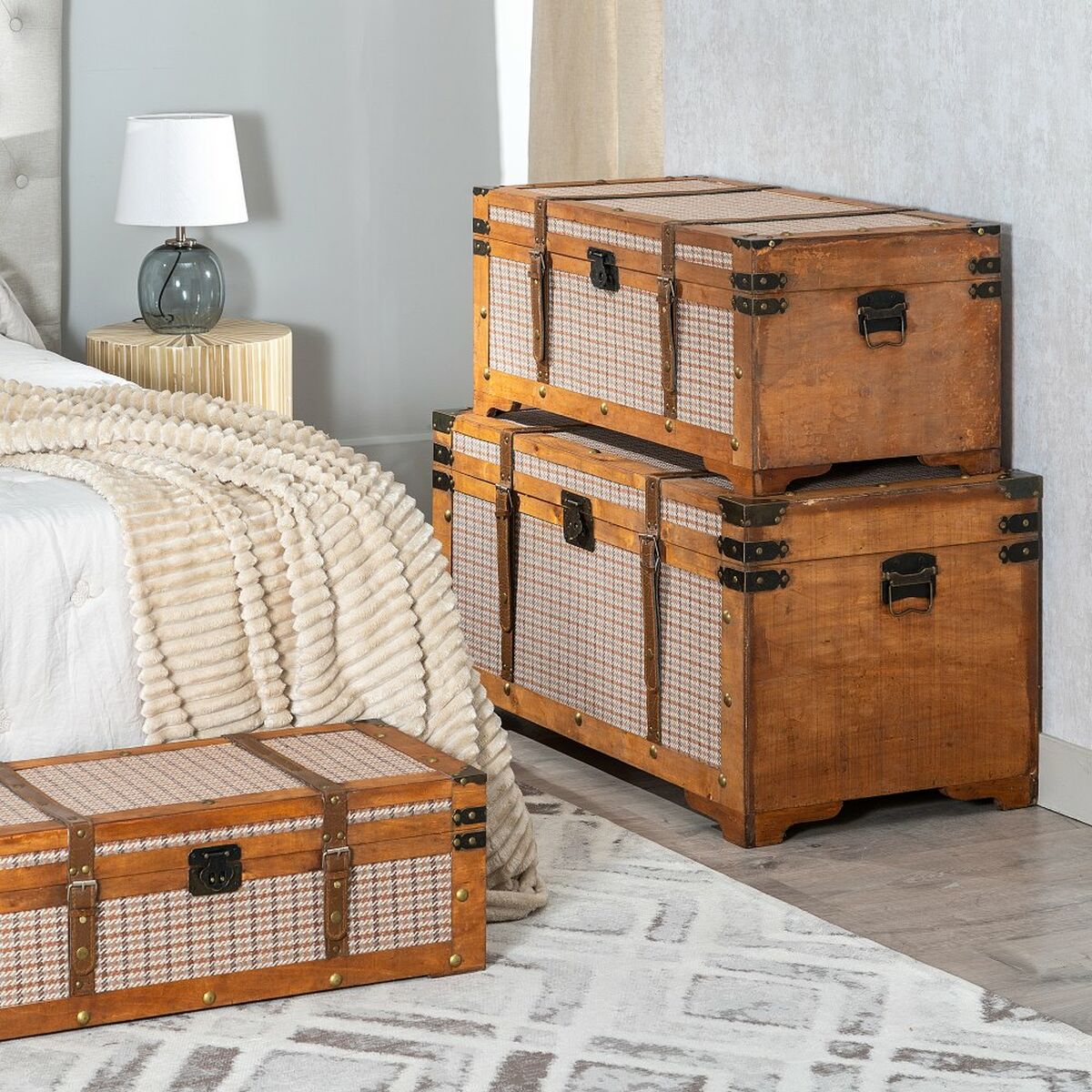 Koffertset 90 x 47 x 45 cm Syntetmaterial Trä Ramar (3 Delar) - 11