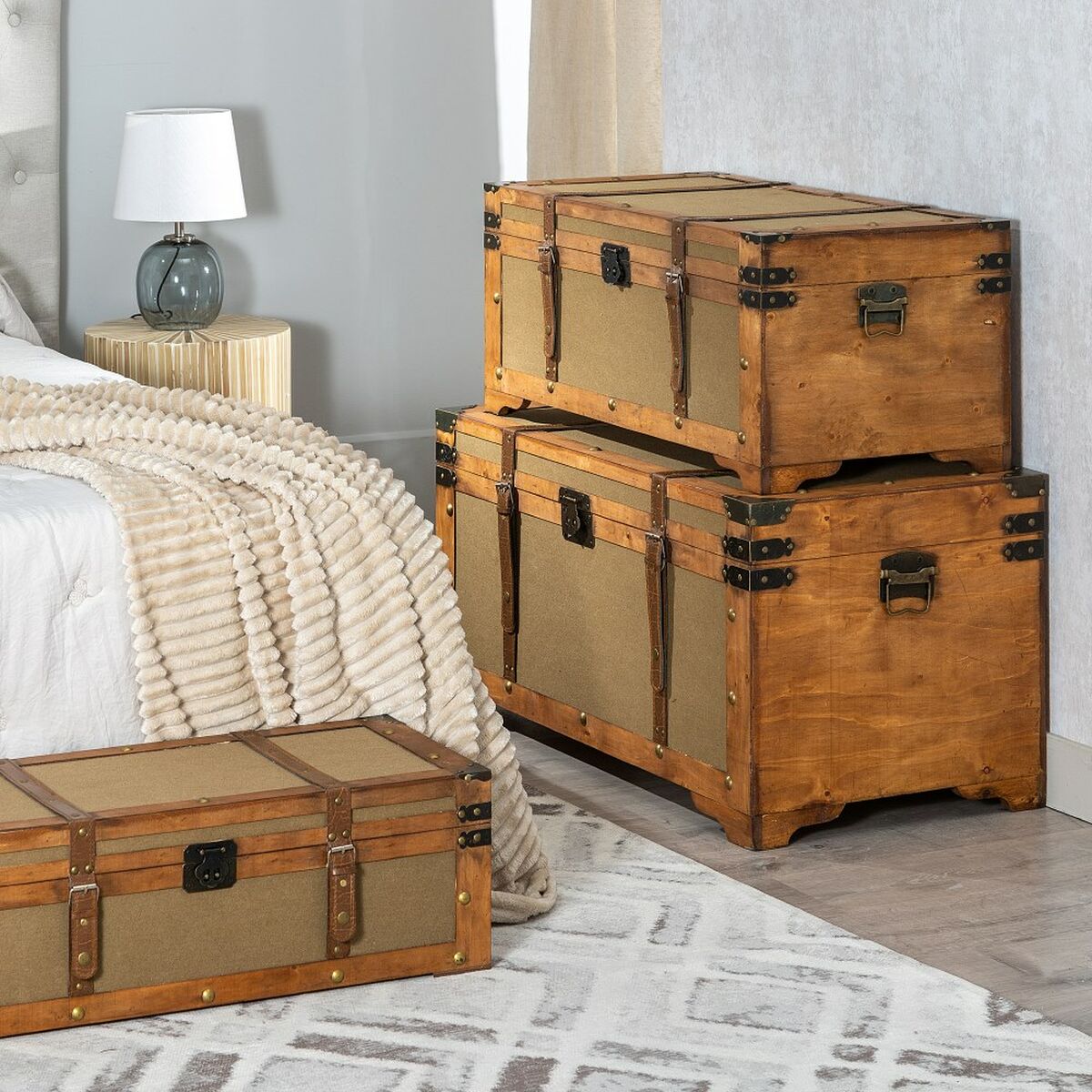 Koffertset 90 x 47 x 45 cm Syntetmaterial Trä (3 Delar) - 11