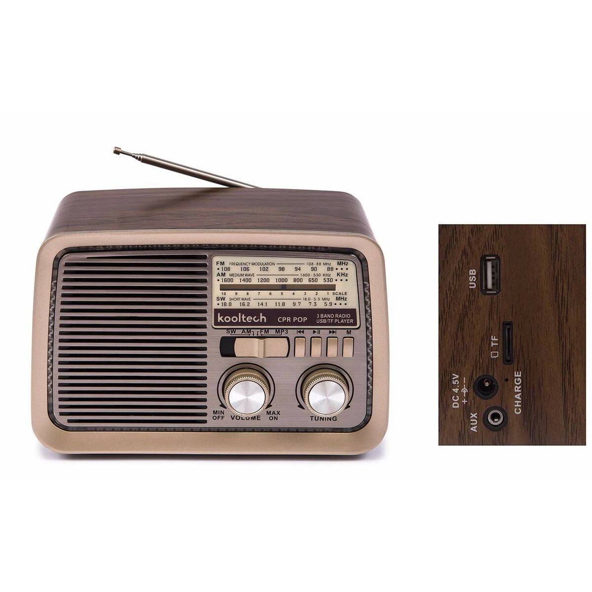 Bärbar Bluetoothradio Kooltech CPR POP Vintage Brun - 4
