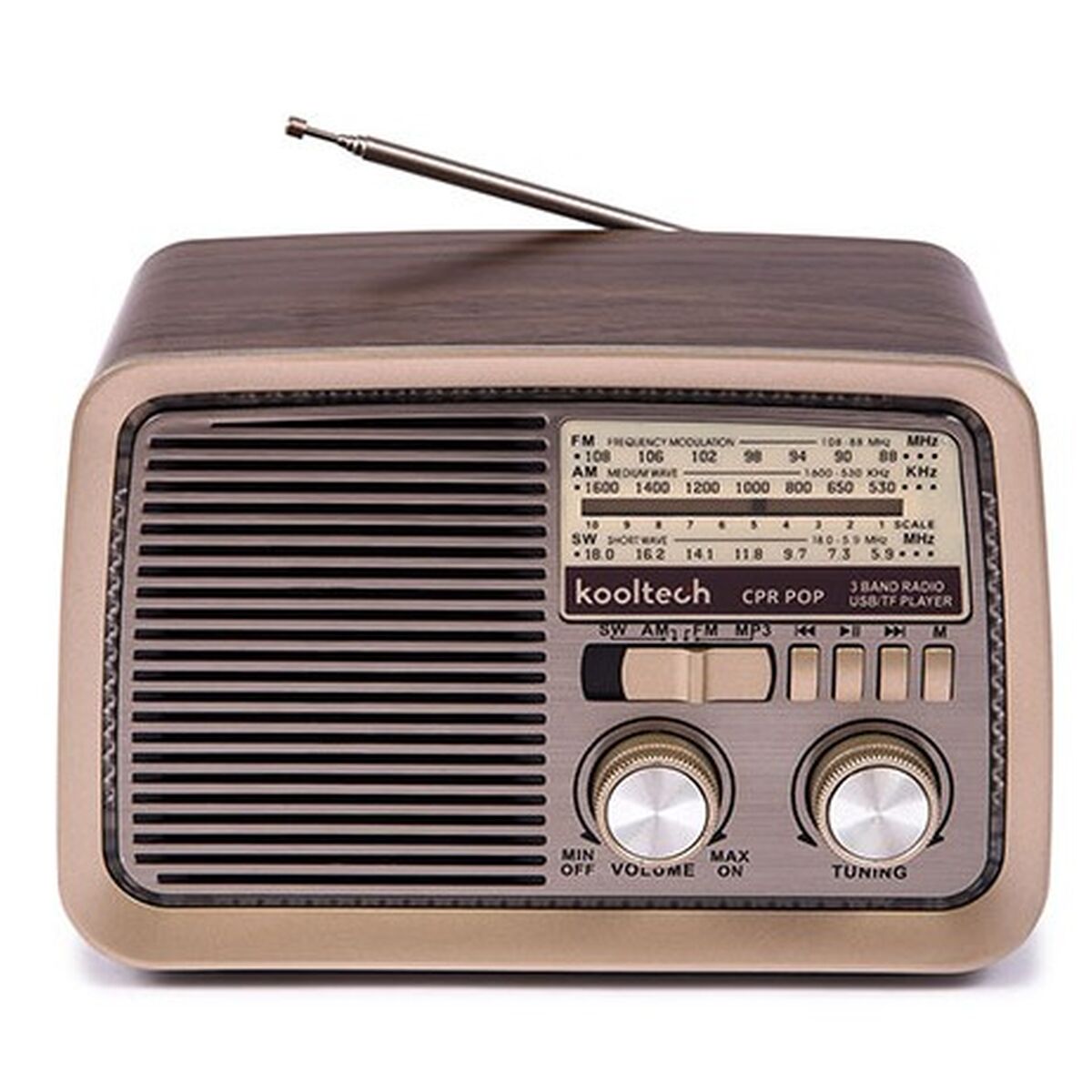 Bärbar Bluetoothradio Kooltech CPR POP Vintage Brun - 3