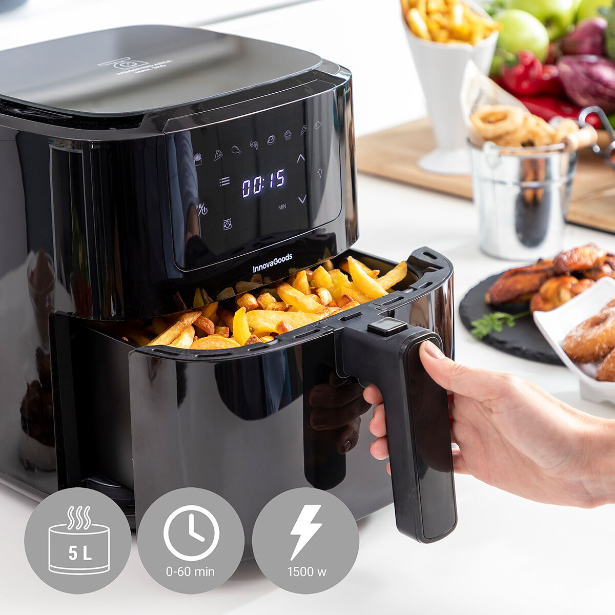 Luftfritös med våg InnovaGoods Fryinn Balance 5000 Svart 1500 W 5 L Rostfritt stål - 15