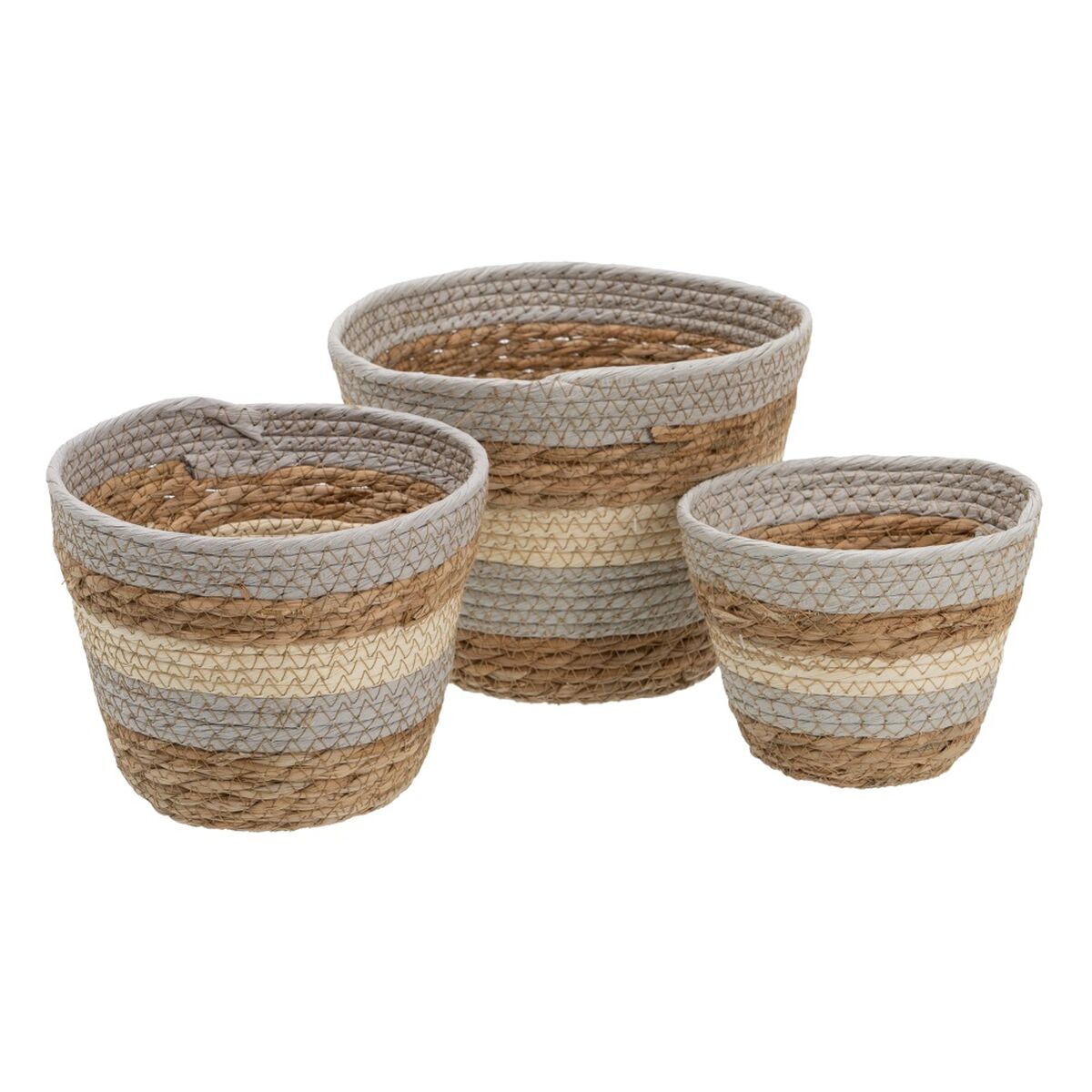 Korgset Naturell Grå 17 x 17 x 20 cm Naturliga fibrer (3 Delar) - 5
