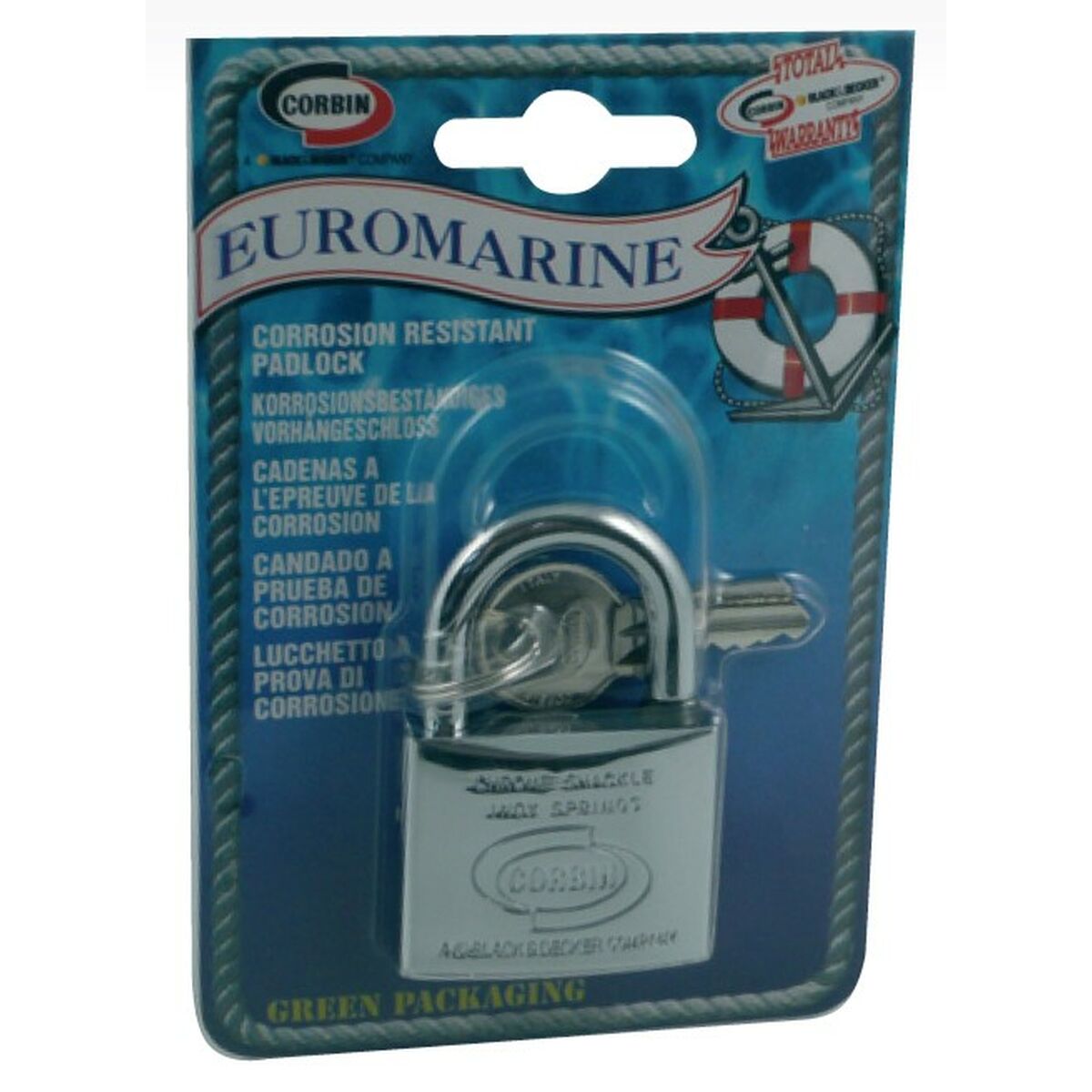 Hänglås med nyckel CORBIN Euromarine 50 mm Båge Rostfritt stål Mässing - 3