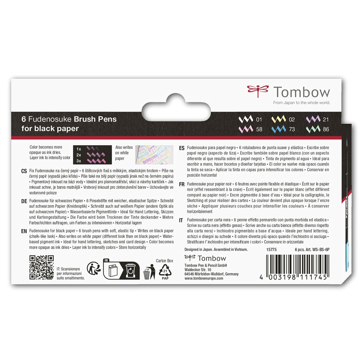 Tuschpennor Tombow WS-BS-6P Svart Vit (Renoverade A+) - 3
