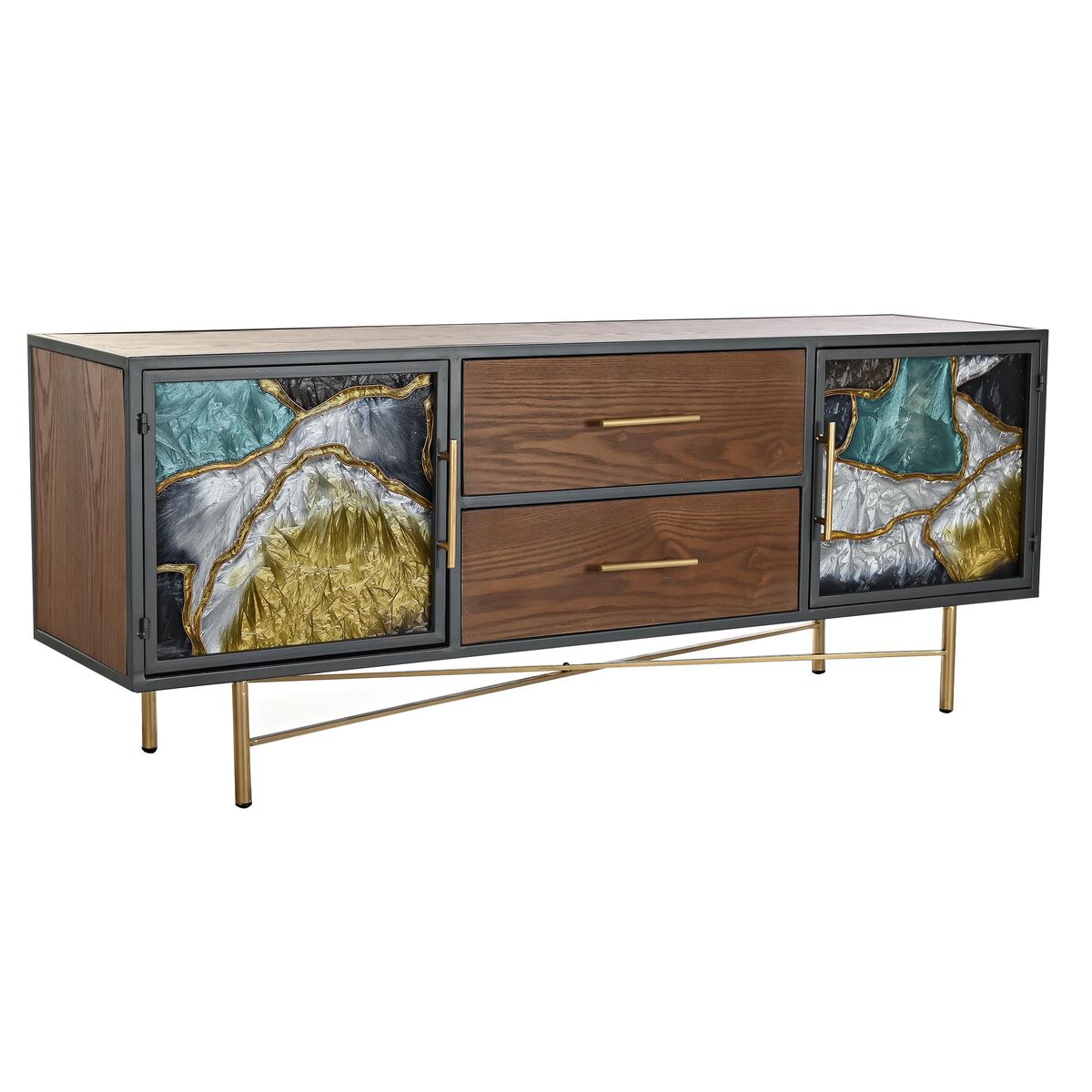 TV-möbler DKD Home Decor Gul Grön Gyllene Mörkbrun Metall Glas 140 x 35 x 55 cm - 5