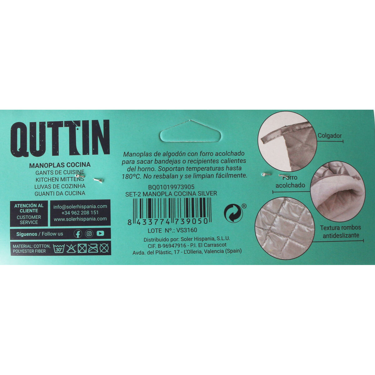 Grillvante Quttin Silvrig 25 x 16 x 24 cm Set 2 Delar (24 antal) - 4