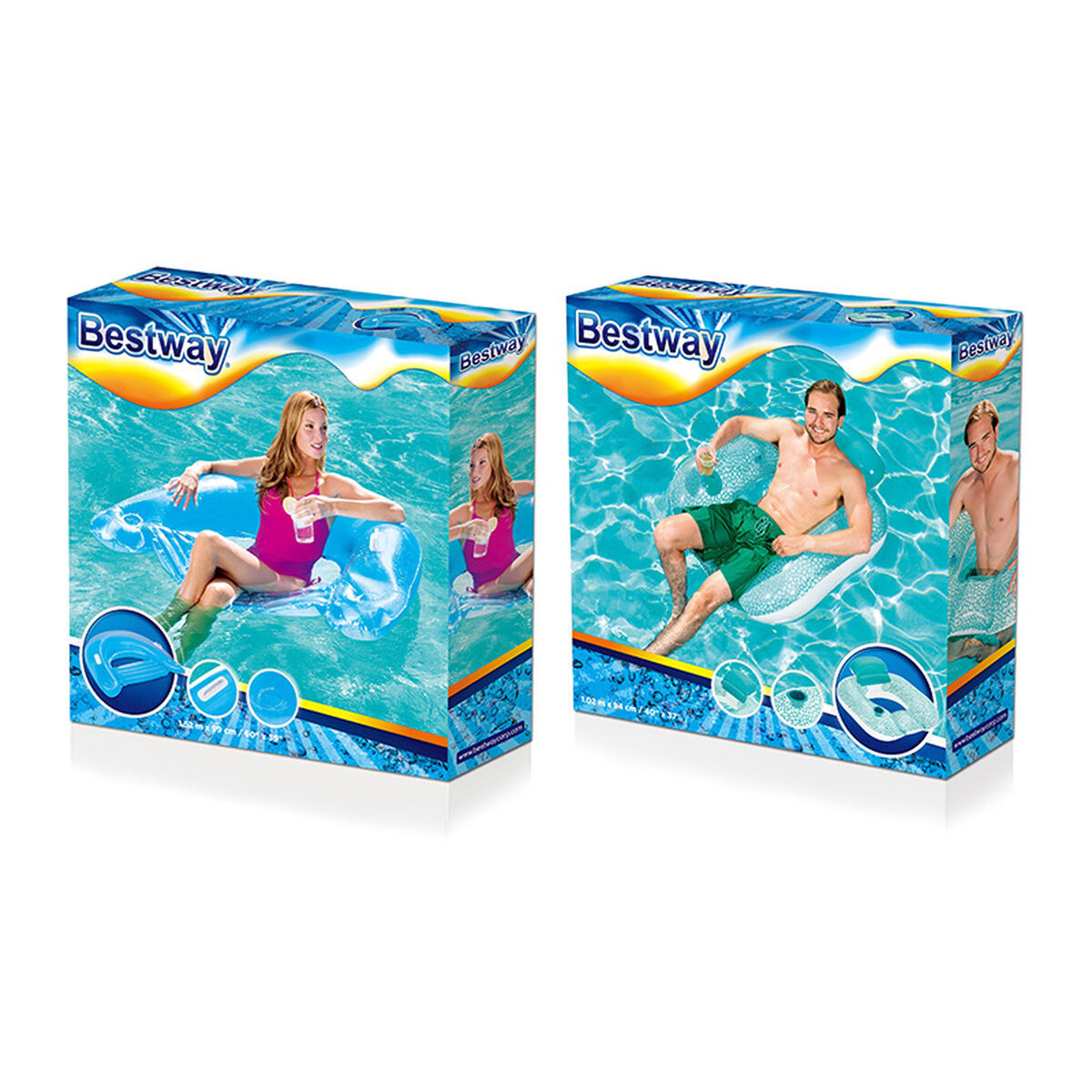 Bestway Luftstol med Handtag och Dryckhållare Olika Färger 152x99 cm Strand och Pool 43118 - 2