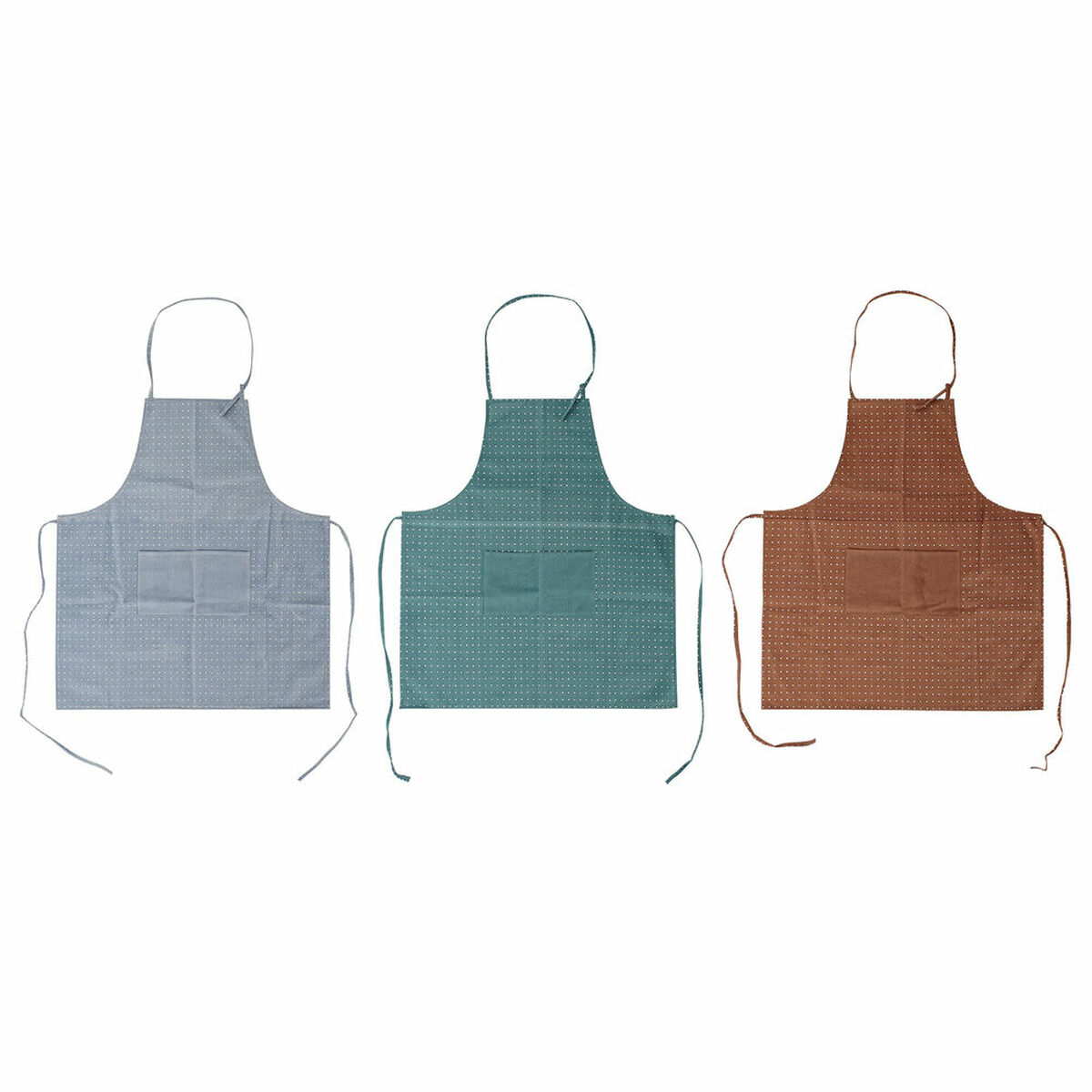 Förkläde med ficka DKD Home Decor Brun Turkos Polyester Bomull Grön Himmelsblå (70 x 0.5 x 80 cm) (3 pcs)