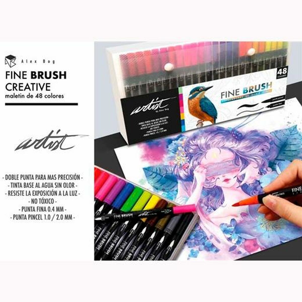 Tuschpennor Alex Bog Fine Brush Creative 48 Delar Multicolour - 2