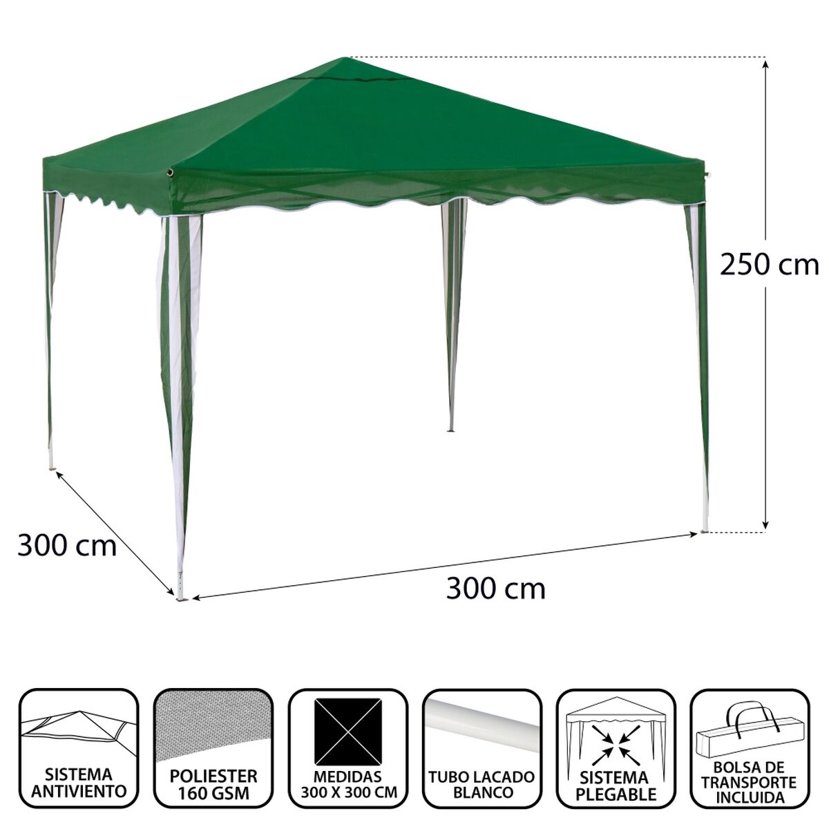 Pergola Gazebo Polyester Stål 300 x 300 x 250 cm - 2