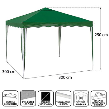 Pergola Gazebo Polyester Stål 300 x 300 x 250 cm