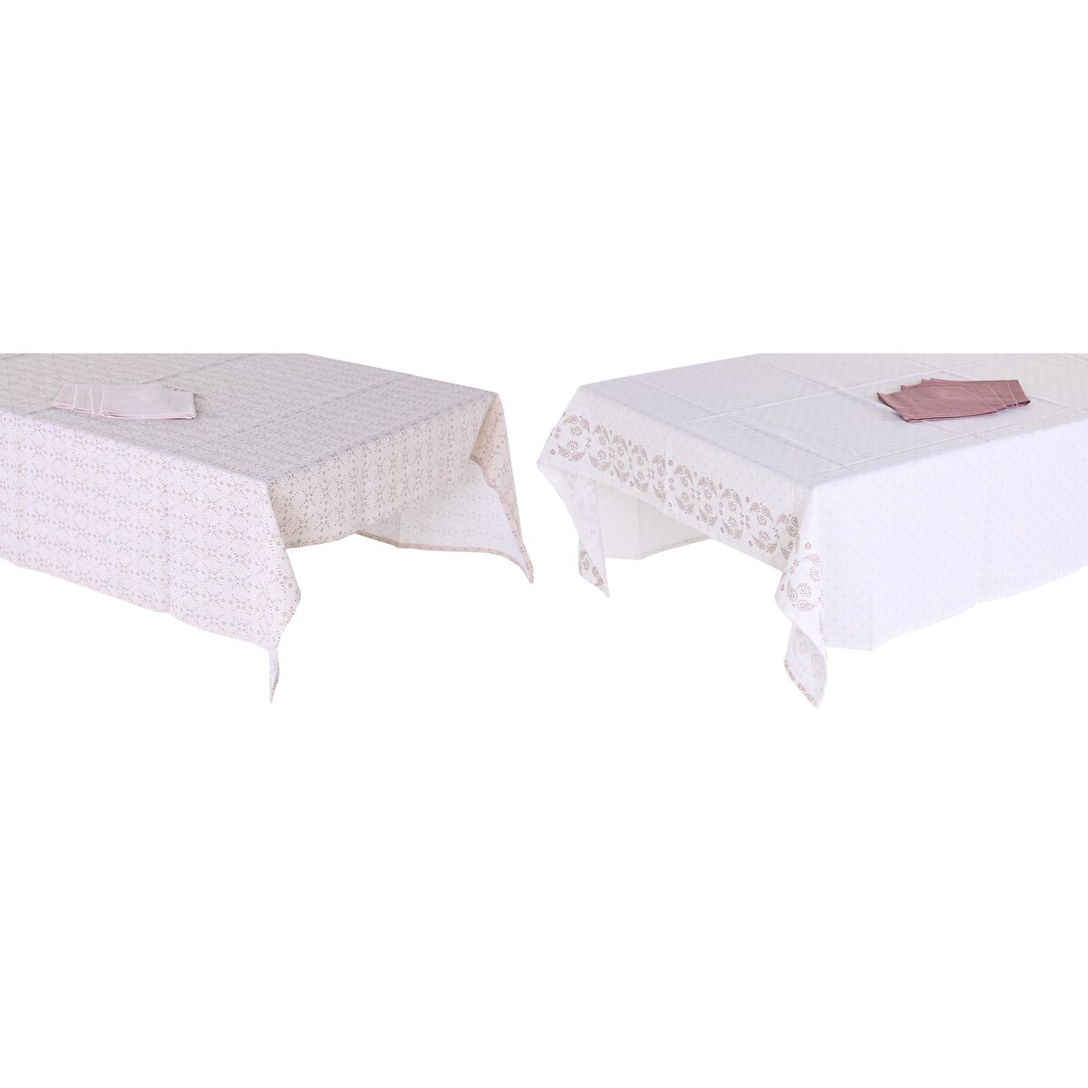 Dukar och servetter DKD Home Decor 150 x 150 x 0,5 cm Rosa Vit (2 antal) - 4